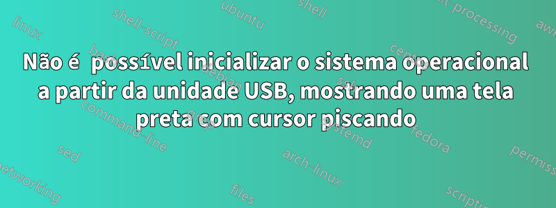 Não é possível inicializar o sistema operacional a partir da unidade USB, mostrando uma tela preta com cursor piscando