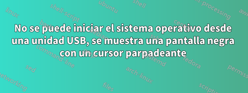 No se puede iniciar el sistema operativo desde una unidad USB, se muestra una pantalla negra con un cursor parpadeante