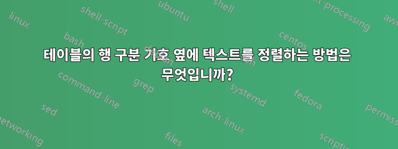 테이블의 행 구분 기호 옆에 텍스트를 정렬하는 방법은 무엇입니까?