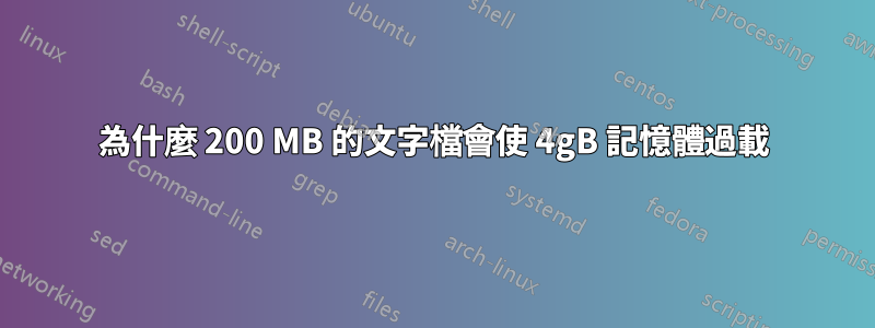 為什麼 200 MB 的文字檔會使 4gB 記憶體過載