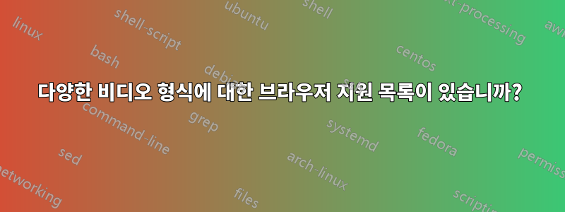 다양한 비디오 형식에 대한 브라우저 지원 목록이 있습니까?