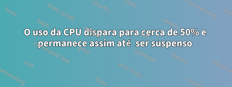 O uso da CPU dispara para cerca de 50% e permanece assim até ser suspenso