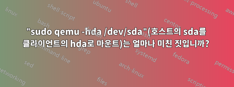 "sudo qemu -hda /dev/sda"(호스트의 sda를 클라이언트의 hda로 마운트)는 얼마나 미친 짓입니까?