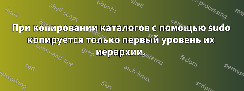 При копировании каталогов с помощью sudo копируется только первый уровень их иерархии.