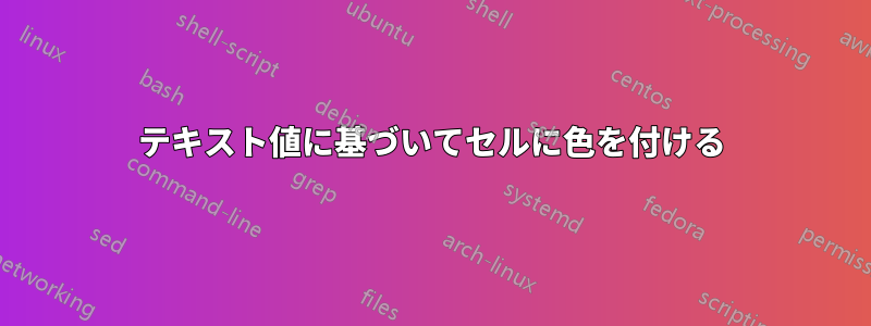 テキスト値に基づいてセルに色を付ける