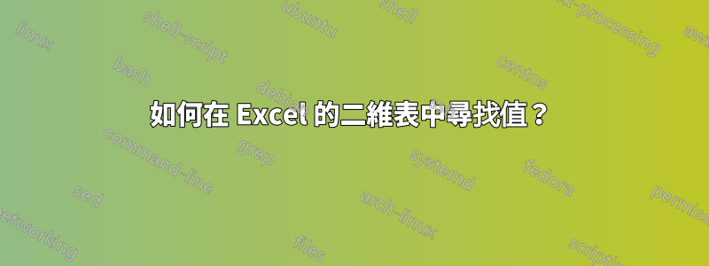 如何在 Excel 的二維表中尋找值？