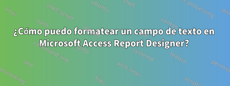 ¿Cómo puedo formatear un campo de texto en Microsoft Access Report Designer?