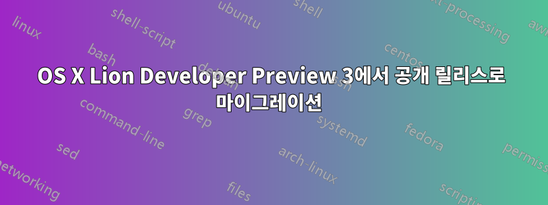 OS X Lion Developer Preview 3에서 공개 릴리스로 마이그레이션 