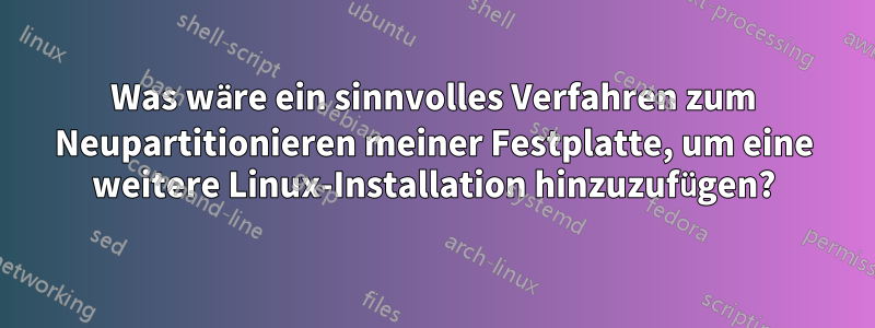 Was wäre ein sinnvolles Verfahren zum Neupartitionieren meiner Festplatte, um eine weitere Linux-Installation hinzuzufügen?