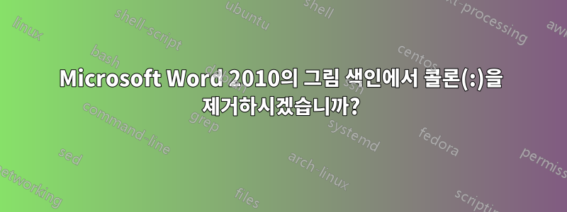 Microsoft Word 2010의 그림 색인에서 콜론(:)을 제거하시겠습니까?