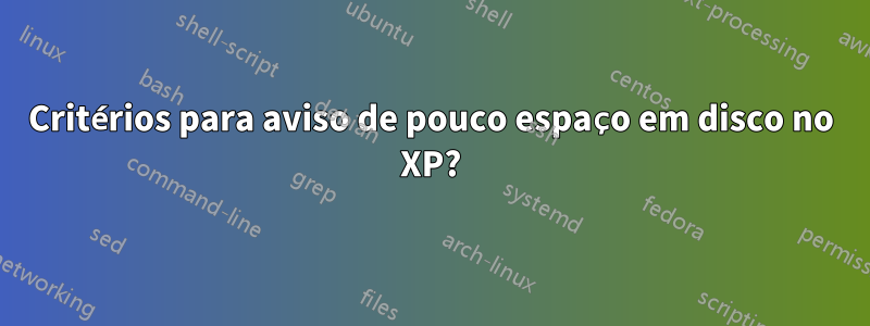 Critérios para aviso de pouco espaço em disco no XP?