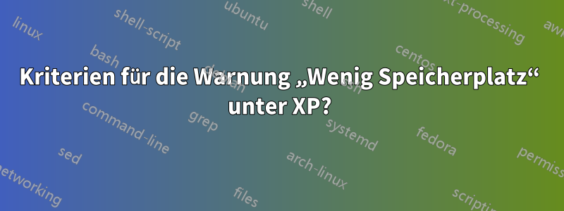 Kriterien für die Warnung „Wenig Speicherplatz“ unter XP?