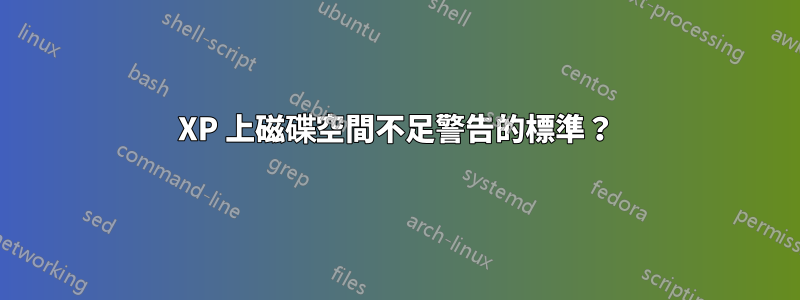 XP 上磁碟空間不足警告的標準？