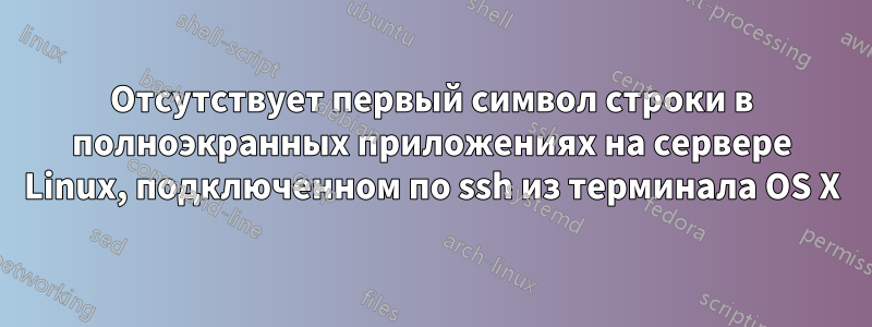 Отсутствует первый символ строки в полноэкранных приложениях на сервере Linux, подключенном по ssh из терминала OS X