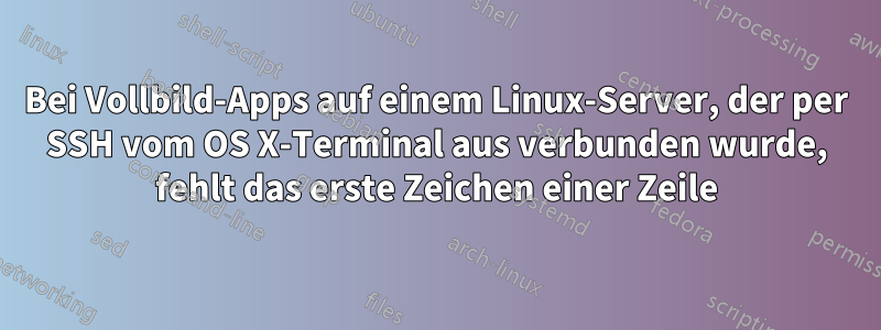 Bei Vollbild-Apps auf einem Linux-Server, der per SSH vom OS X-Terminal aus verbunden wurde, fehlt das erste Zeichen einer Zeile