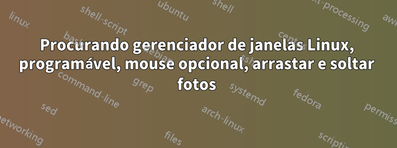 Procurando gerenciador de janelas Linux, programável, mouse opcional, arrastar e soltar fotos