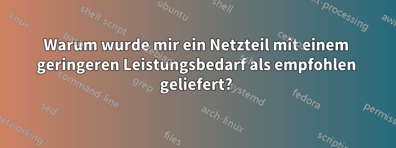 Warum wurde mir ein Netzteil mit einem geringeren Leistungsbedarf als empfohlen geliefert?