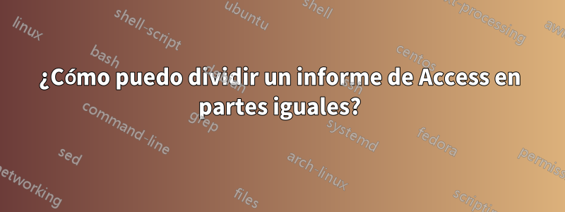 ¿Cómo puedo dividir un informe de Access en partes iguales?