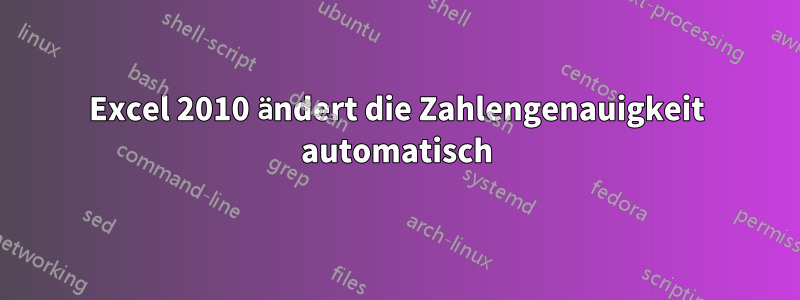 Excel 2010 ändert die Zahlengenauigkeit automatisch