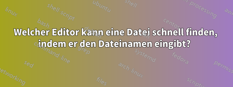 Welcher Editor kann eine Datei schnell finden, indem er den Dateinamen eingibt? 