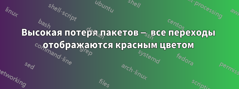 Высокая потеря пакетов — все переходы отображаются красным цветом