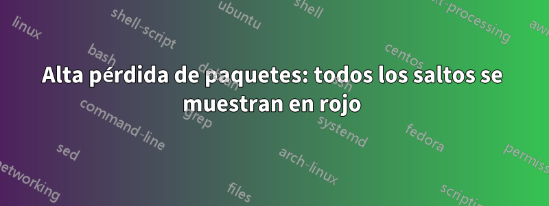 Alta pérdida de paquetes: todos los saltos se muestran en rojo