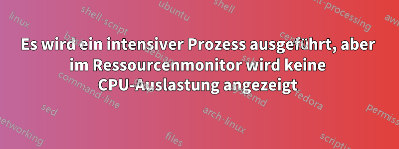 Es wird ein intensiver Prozess ausgeführt, aber im Ressourcenmonitor wird keine CPU-Auslastung angezeigt