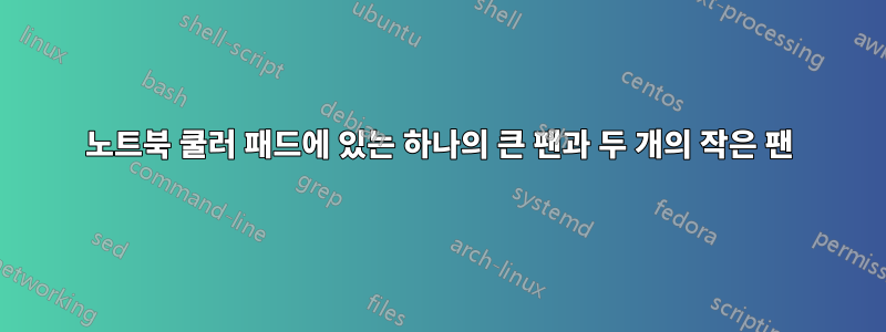 노트북 쿨러 패드에 있는 하나의 큰 팬과 두 개의 작은 팬