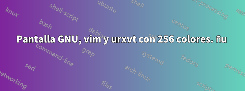 Pantalla GNU, vim y urxvt con 256 colores. ñu