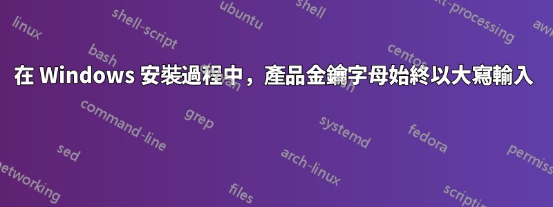 在 Windows 安裝過程中，產品金鑰字母始終以大寫輸入 