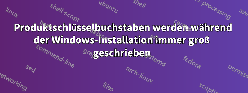 Produktschlüsselbuchstaben werden während der Windows-Installation immer groß geschrieben 