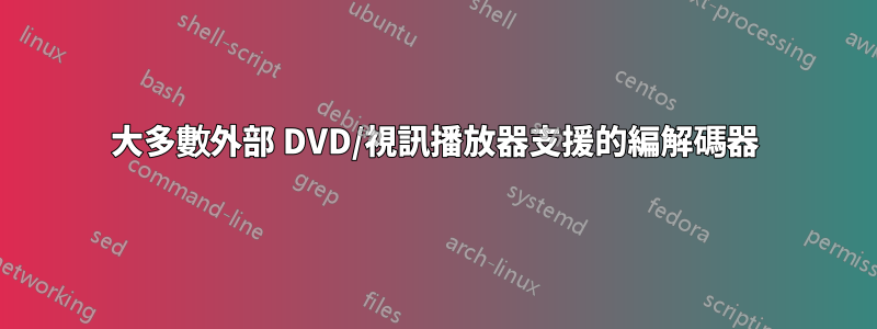 大多數外部 DVD/視訊播放器支援的編解碼器