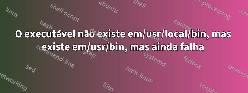 O executável não existe em/usr/local/bin, mas existe em/usr/bin, mas ainda falha