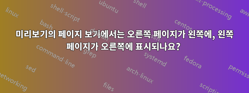 2 미리보기의 페이지 보기에서는 오른쪽 페이지가 왼쪽에, 왼쪽 페이지가 오른쪽에 표시되나요?