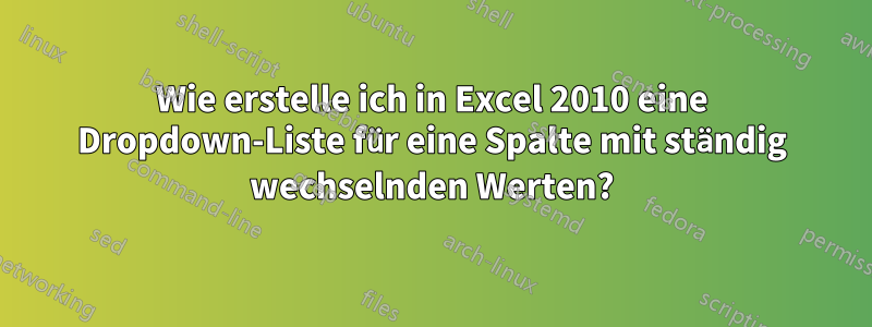 Wie erstelle ich in Excel 2010 eine Dropdown-Liste für eine Spalte mit ständig wechselnden Werten?