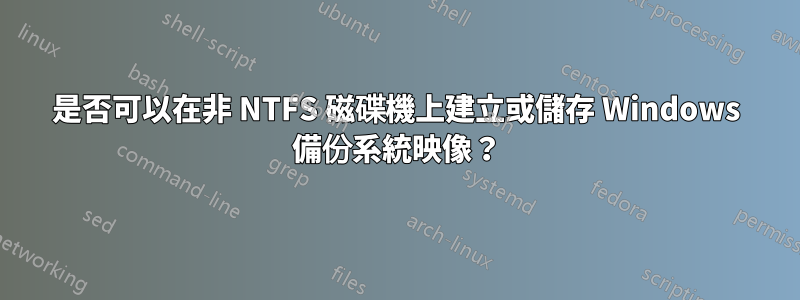 是否可以在非 NTFS 磁碟機上建立或儲存 Windows 備份系統映像？