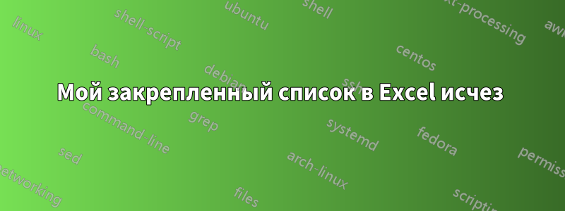 Мой закрепленный список в Excel исчез