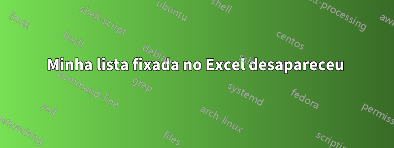 Minha lista fixada no Excel desapareceu