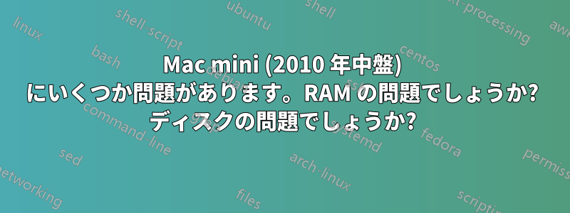 Mac mini (2010 年中盤) にいくつか問題があります。RAM の問題でしょうか? ディスクの問題でしょうか?