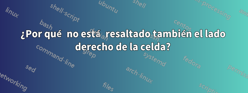 ¿Por qué no está resaltado también el lado derecho de la celda?