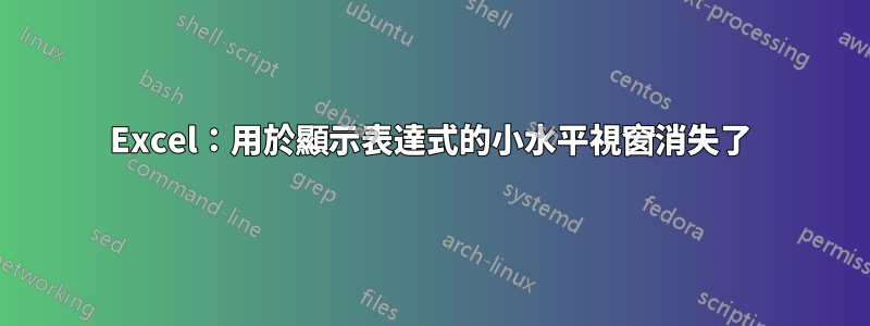 Excel：用於顯示表達式的小水平視窗消失了