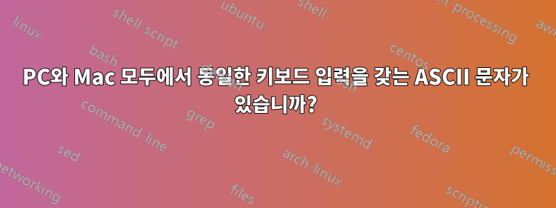 PC와 Mac 모두에서 동일한 키보드 입력을 갖는 ASCII 문자가 있습니까?