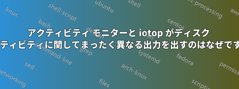 アクティビティ モニターと iotop がディスク アクティビティに関してまったく異なる出力を出すのはなぜですか?