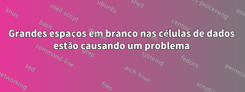 Grandes espaços em branco nas células de dados estão causando um problema