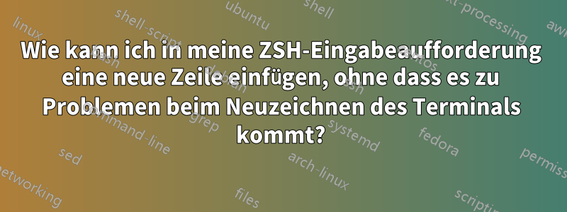 Wie kann ich in meine ZSH-Eingabeaufforderung eine neue Zeile einfügen, ohne dass es zu Problemen beim Neuzeichnen des Terminals kommt?