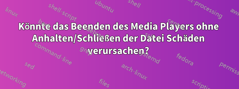 Könnte das Beenden des Media Players ohne Anhalten/Schließen der Datei Schäden verursachen?