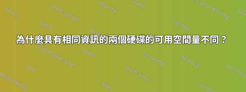 為什麼具有相同資訊的兩個硬碟的可用空間量不同？