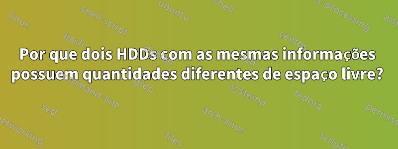 Por que dois HDDs com as mesmas informações possuem quantidades diferentes de espaço livre?