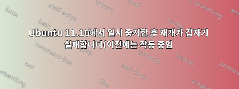 Ubuntu 11.10에서 일시 중지한 후 재개가 갑자기 실패합니다(이전에는 작동 중임).