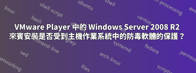 VMware Player 中的 Windows Server 2008 R2 來賓安裝是否受到主機作業系統中的防毒軟體的保護？